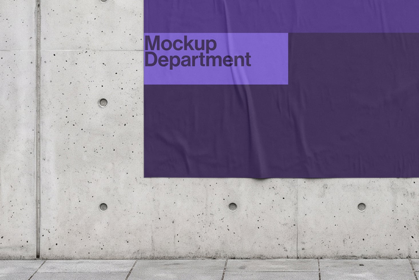 Purple banner mockup on concrete wall with minimalist text overlay