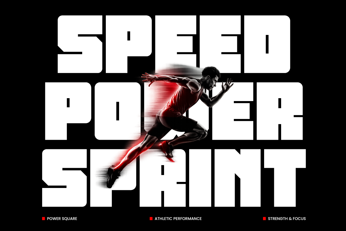 Speed power sprint poster with athlete in motion on black background