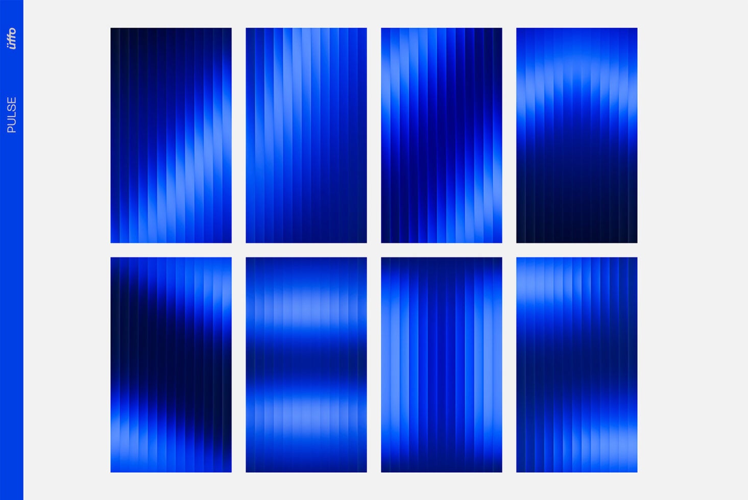 Eight blue gradient backgrounds with vertical lines, ranging from dark navy to bright cyan