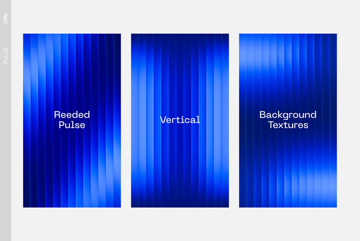 Three blue gradient backgrounds with vertical striped textures showing reeded pulse effects