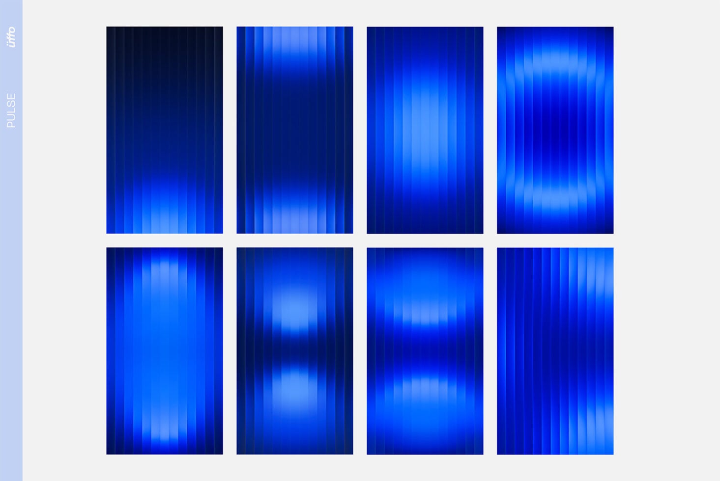 Eight blue gradient backgrounds with vertical line textures, ranging from dark navy to bright cyan with glowing center effects