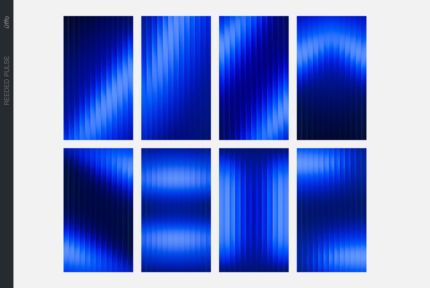 Eight blue gradient backgrounds with vertical line textures, ranging from deep navy to bright cyan