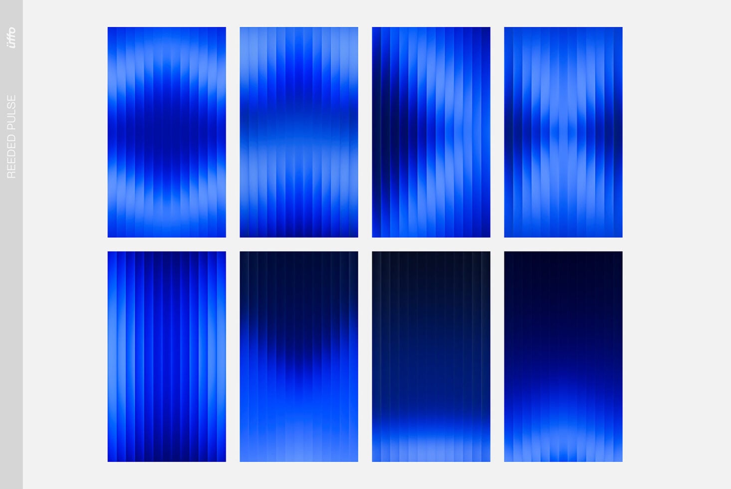 Eight blue gradient backgrounds with vertical ribbed texture, ranging from light to dark tones