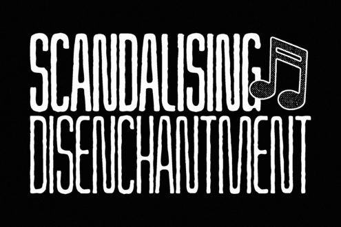 Slanging disco tonight bold retro font with musical note graphic on black