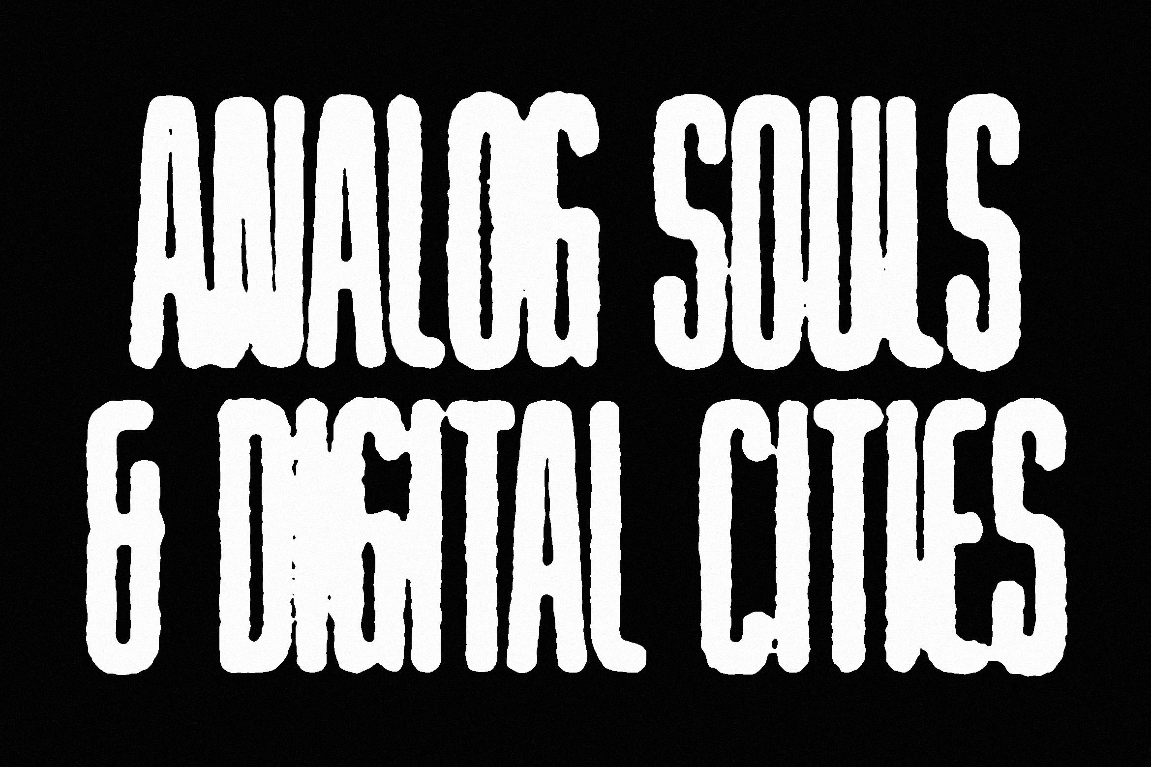 Distressed white sans serif font with rough edges on black background