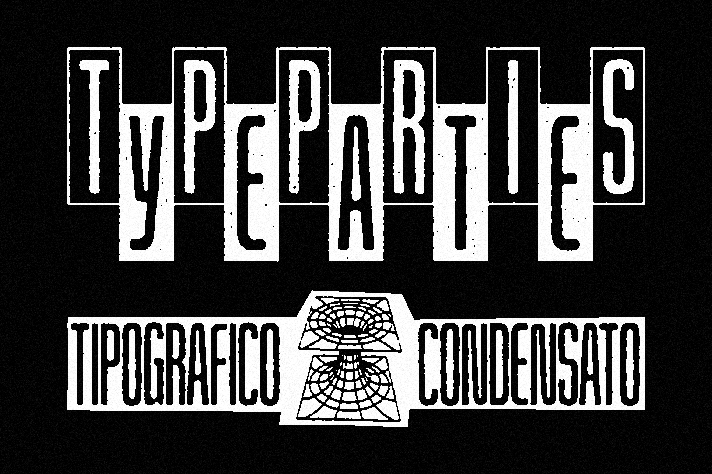Impugnadas condensato typographic design with distressed white lettering on black background