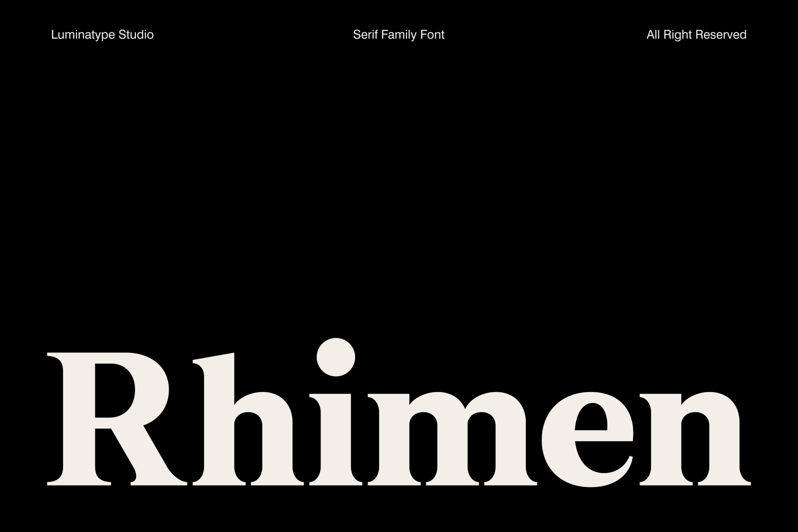 Rhimen serif font displayed in large cream letters on black background