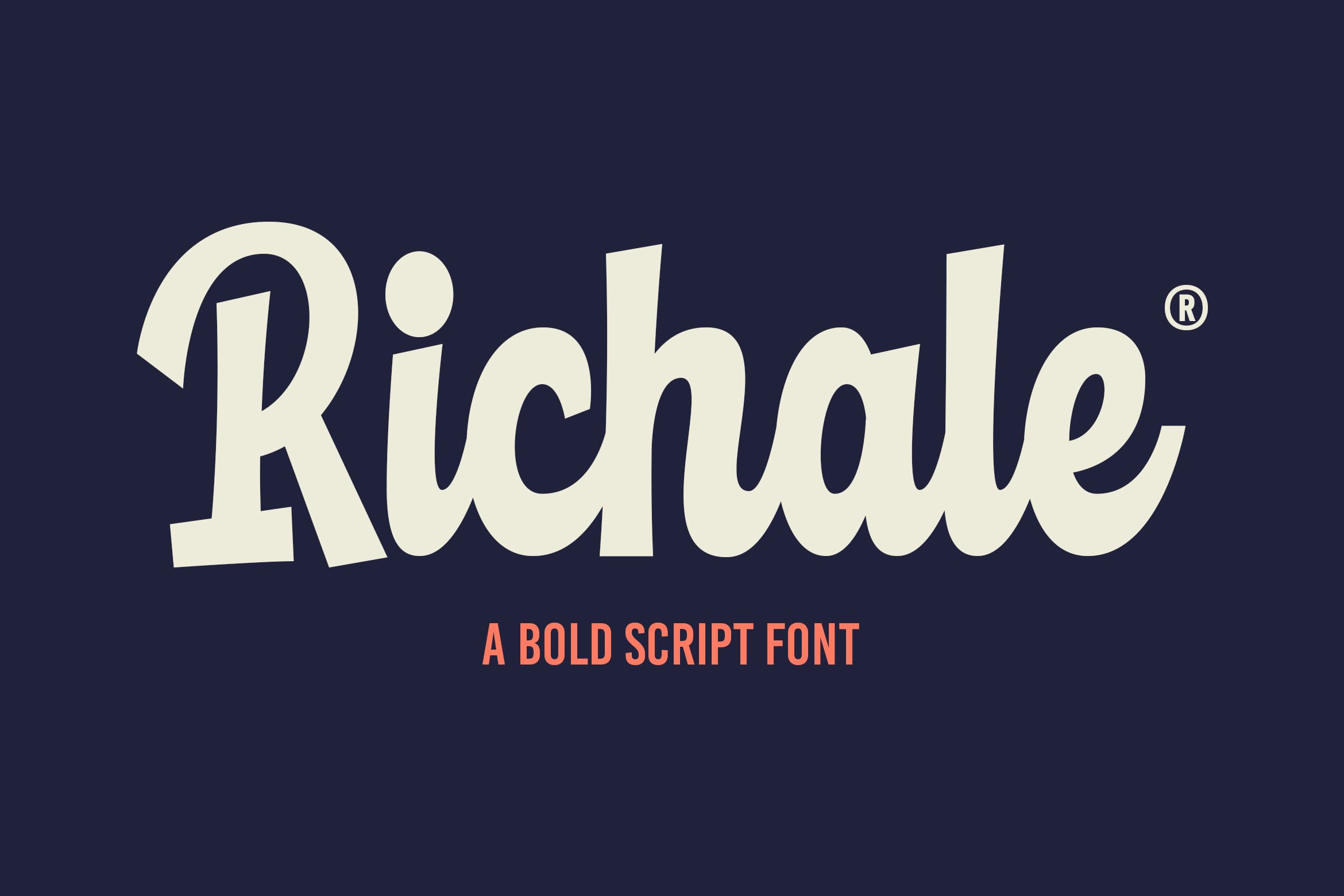 Richale bold script font in cream on dark navy background with subtitle