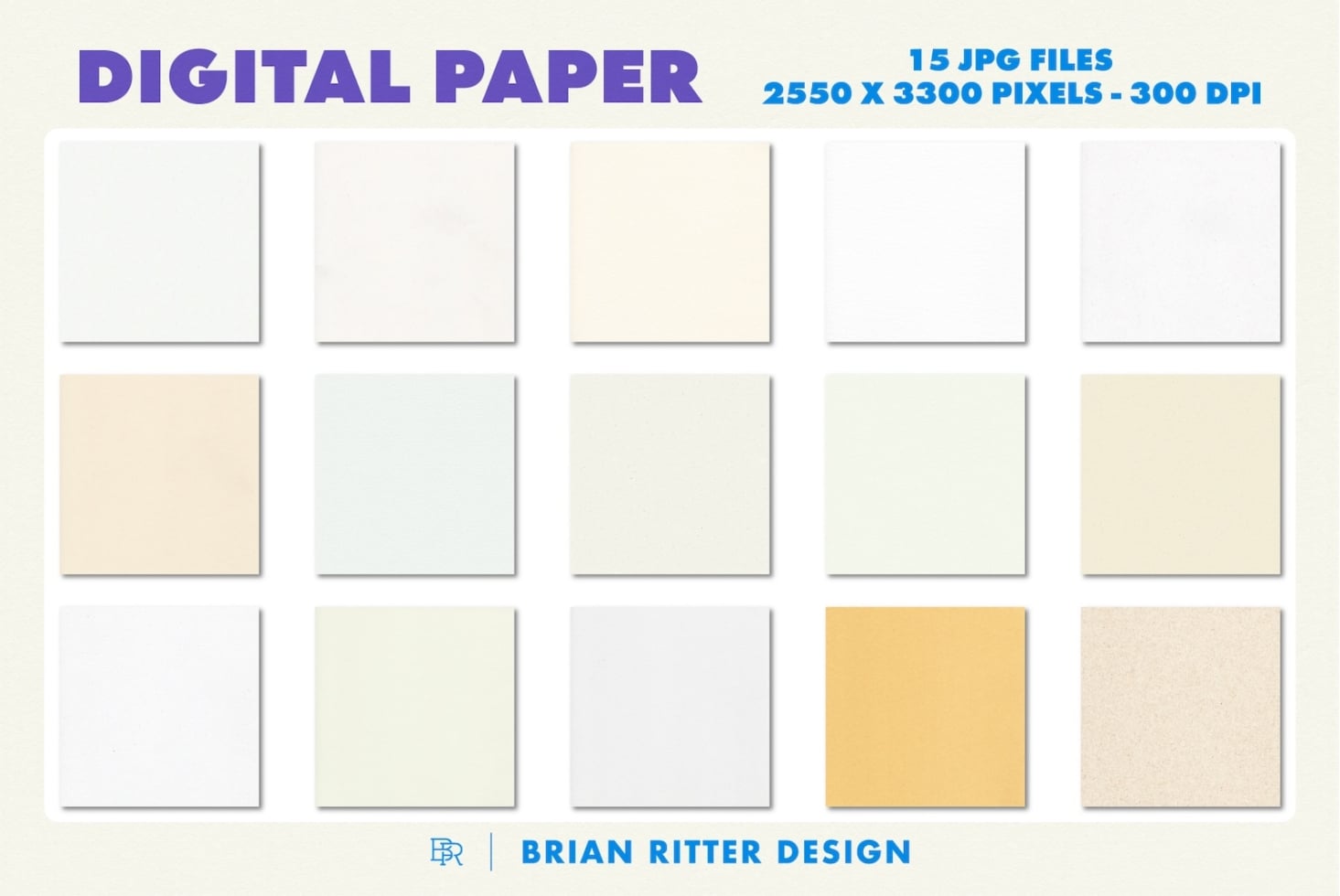 15 neutral digital paper textures in cream, white, gray, plus one gold sheet
