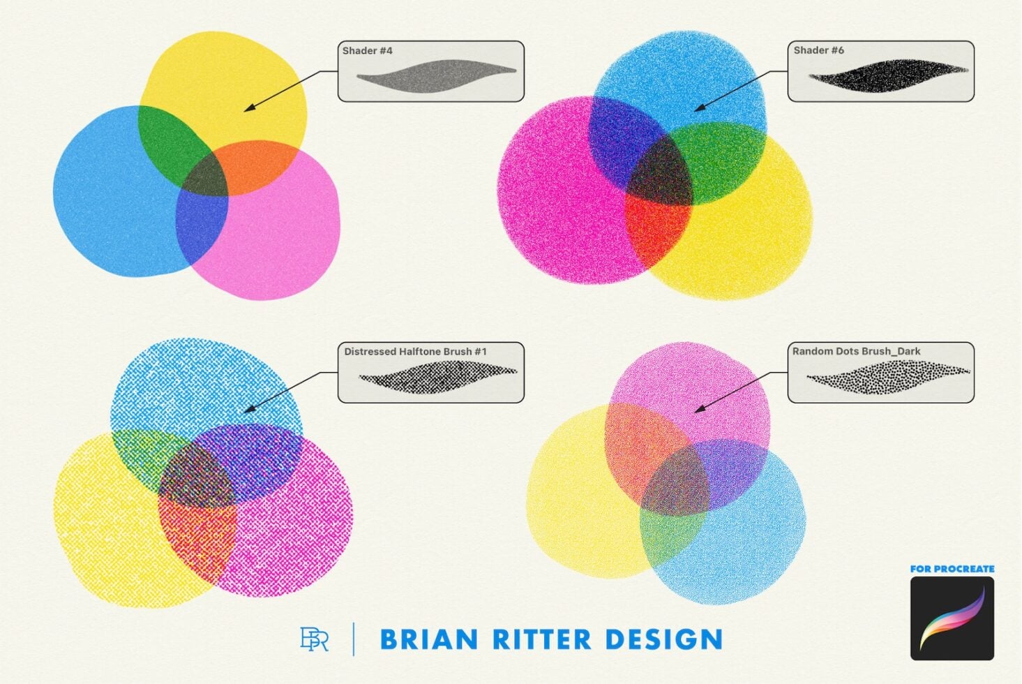 Color wheel shader brushes for Procreate with textured grain effects