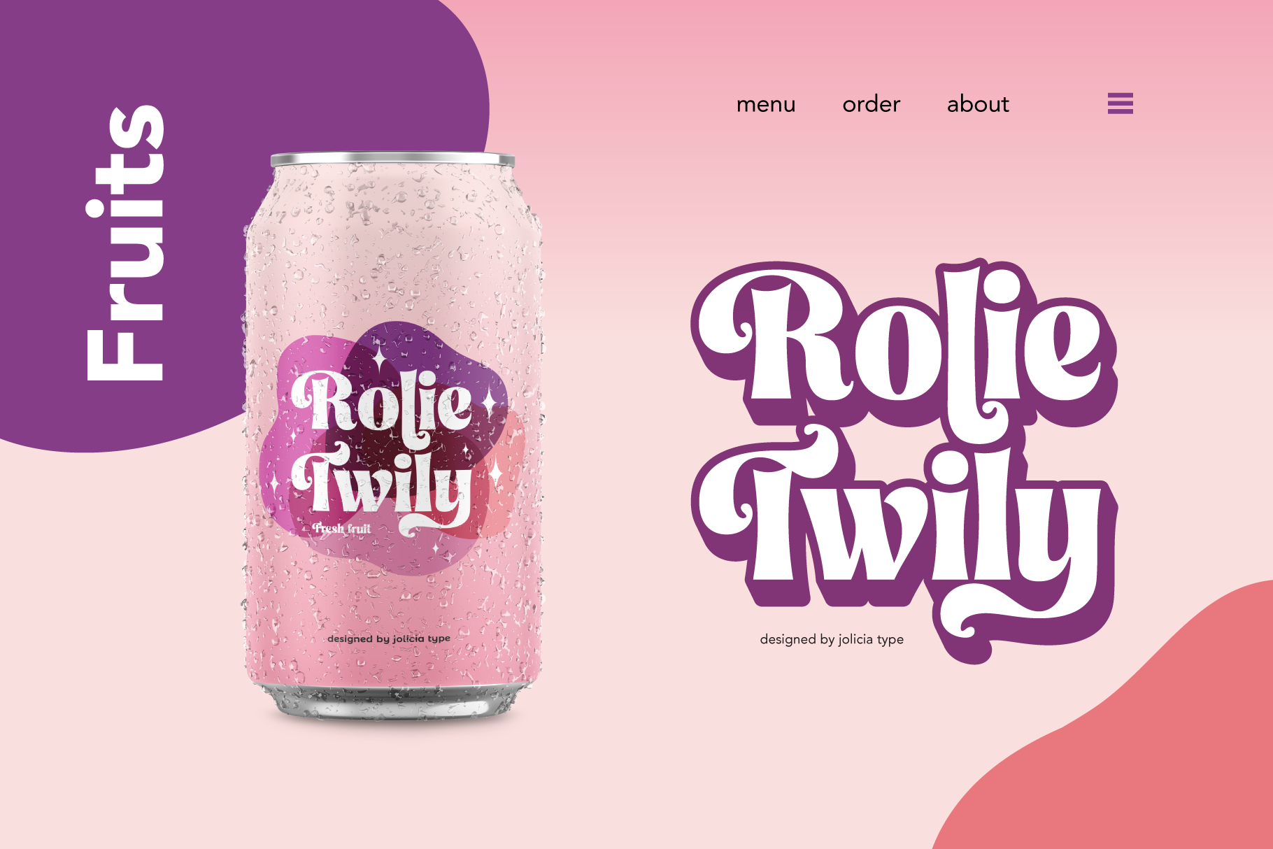 Rolie Twiliy beverage can mockup with retro script branding on pink background