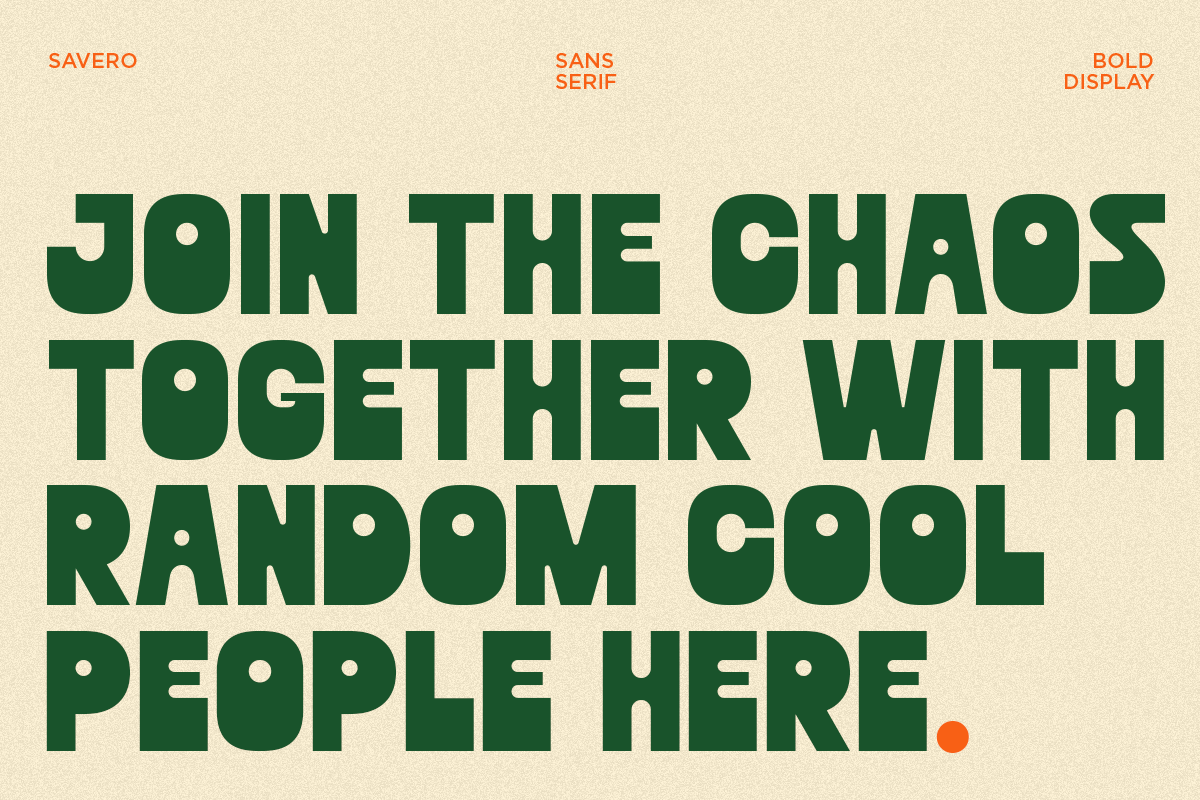 Bold green sans serif saying "Join the chaos together with random cool people here" on cream background