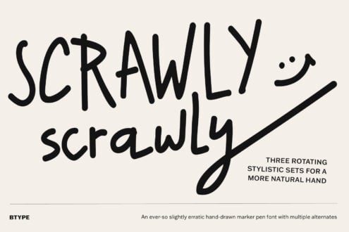Hand-drawn marker pen font with three rotating stylistic sets for organic imperfect lettering vibes