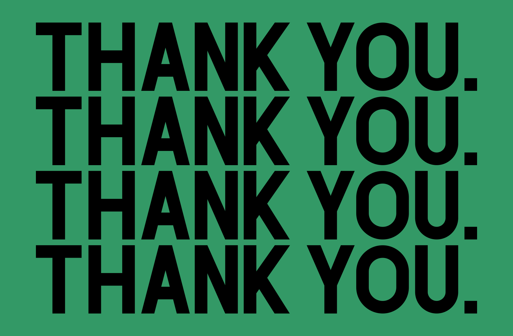Bold black "THANK YOU" text repeated four times on mint green background