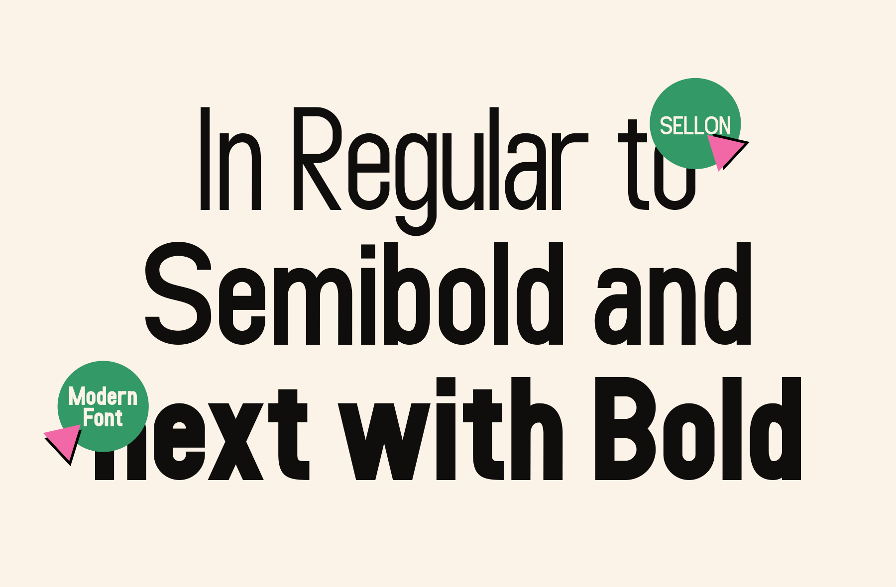Modern sans serif font with regular to semibold weights, green circular badges with pink accents