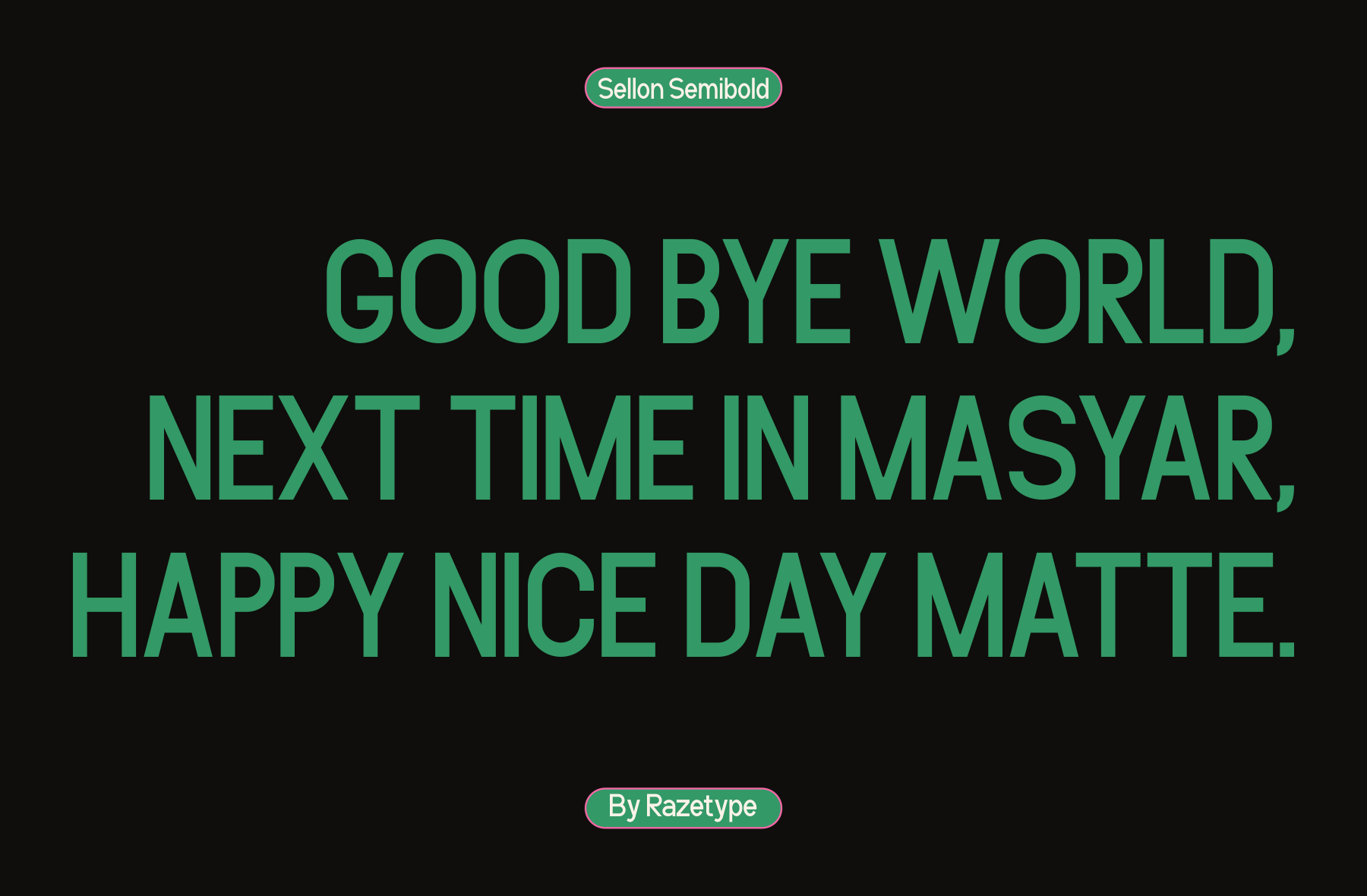 Bold green Sellon Semibold font displaying humorous farewell message on black background