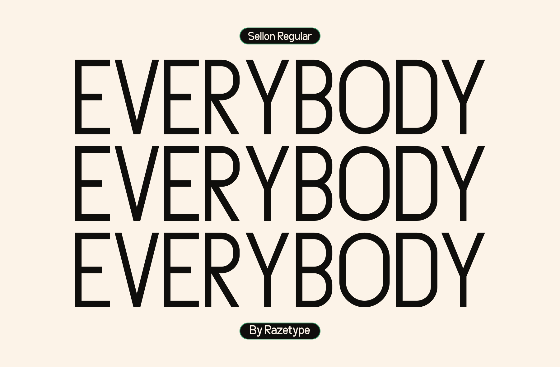 Sellon Regular font displaying EVERYBODY repeated three times in bold black letters