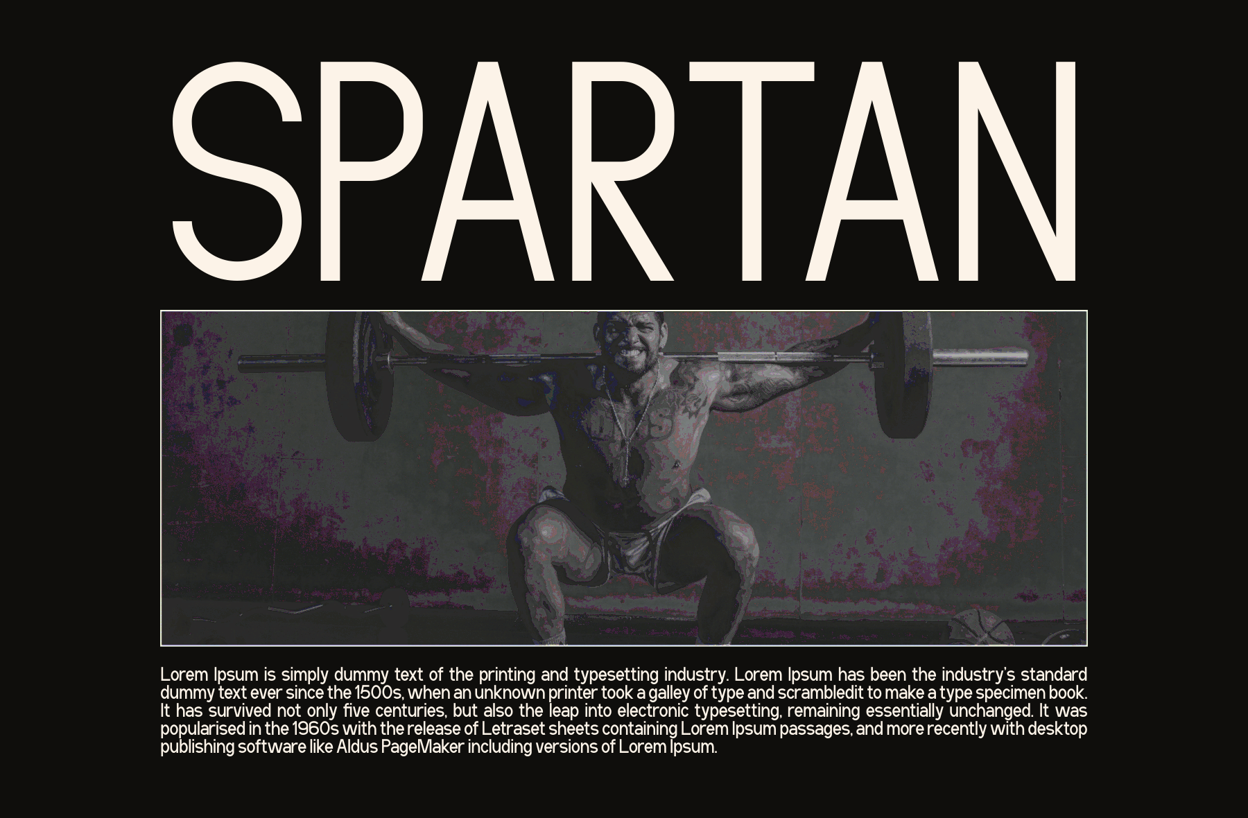 Spartan font display with weightlifter holding barbell in gritty gym setting