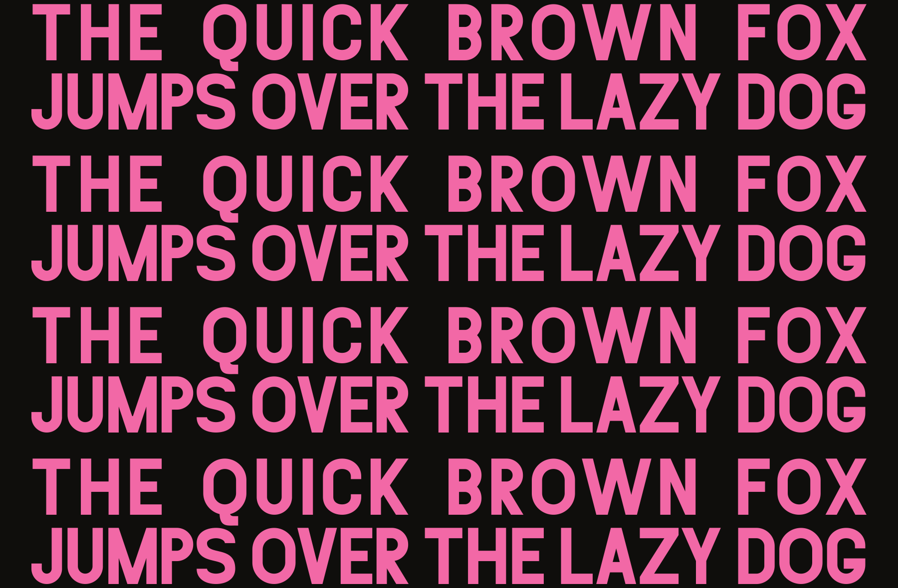 Repeating bright pink typography on black showing classic pangram text