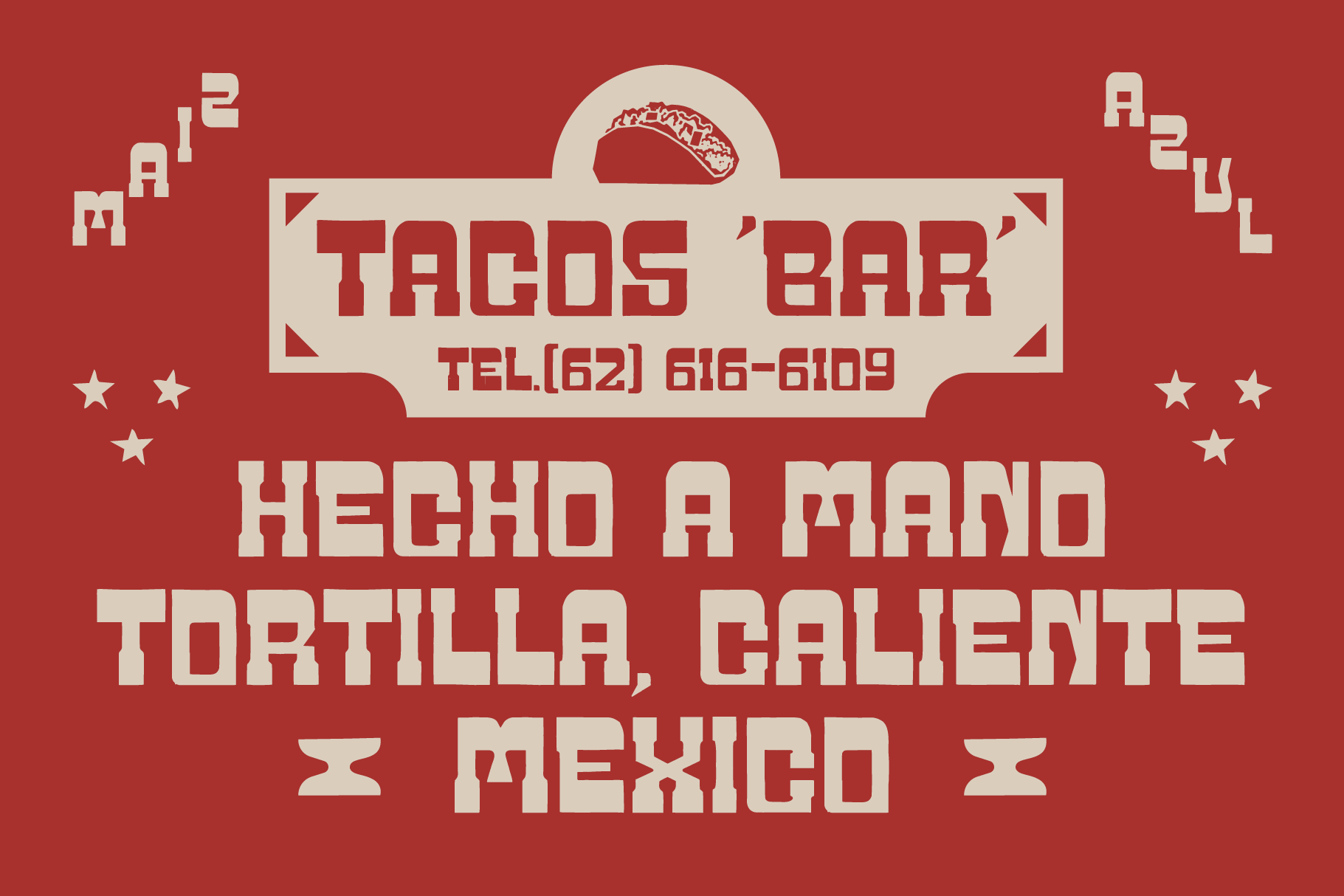 Retro tacos bar sign mockup with cream lettering on red background, Mexico style