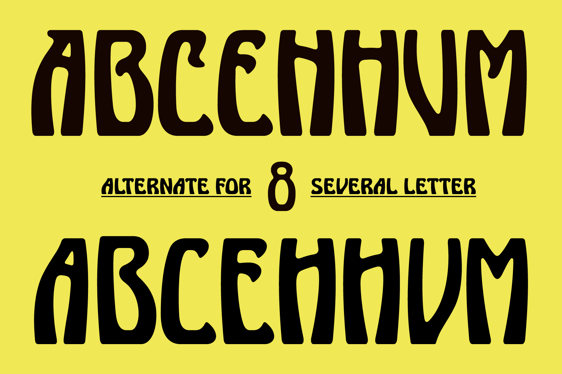 Bold black sans serif font on bright yellow showing character alternates for number 8