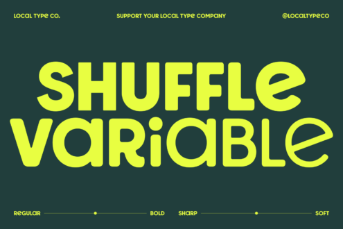 Shuffle Variable font family in neon yellow with weight options from regular to soft