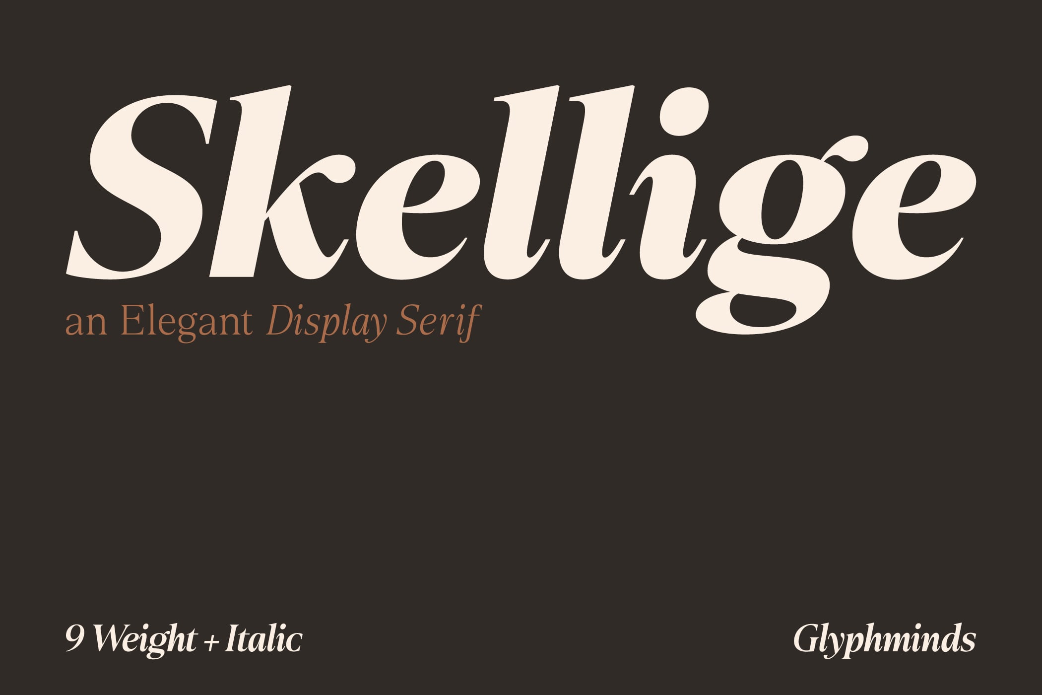 Skellhoe serif font display with 9 weights, italics, plus glyphminds on dark background