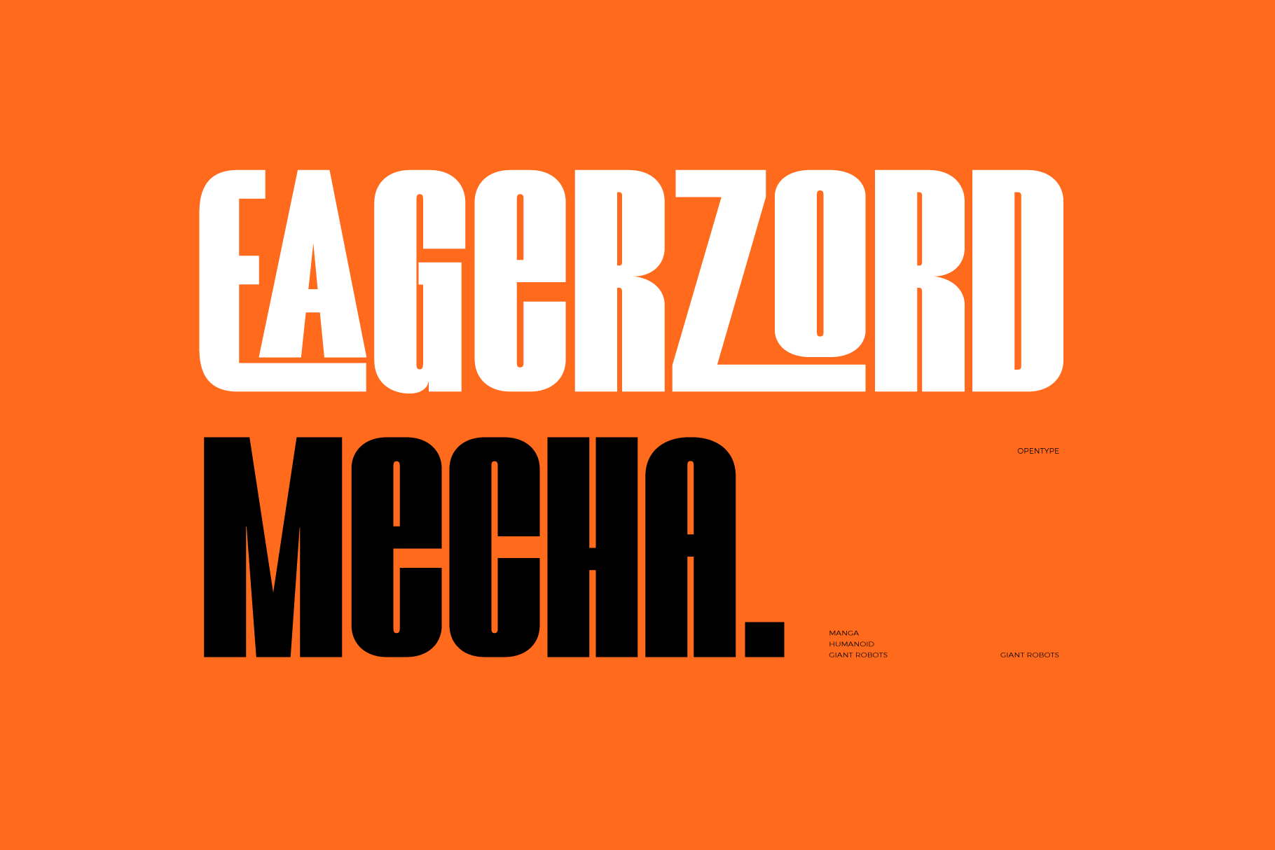 Bold sans serif font display with "EAGERZORD" in white over "MEGHA" in black on vibrant orange background