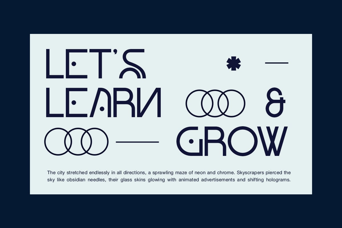 Geometric poster with "Let's Learn Grow" text using overlapping circles, dots, lines against cream background