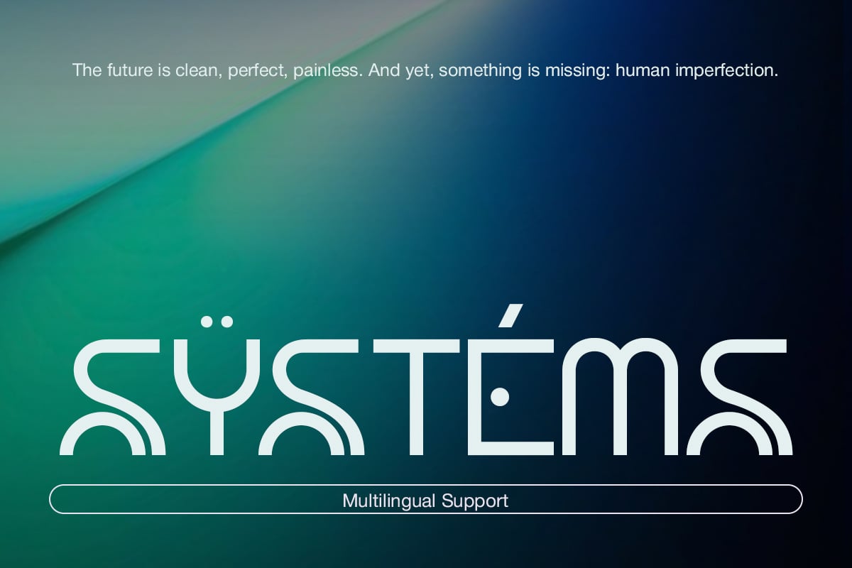 Sleek futuristic typeface with geometric letterforms over teal to navy gradient background
