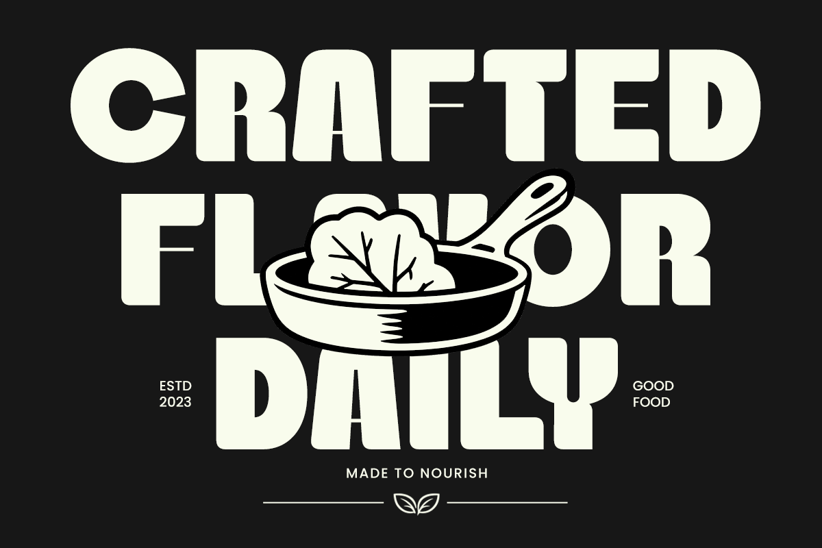 Crafted Flavor Daily logo with bowl, leaf, estd 2023, good food tagline