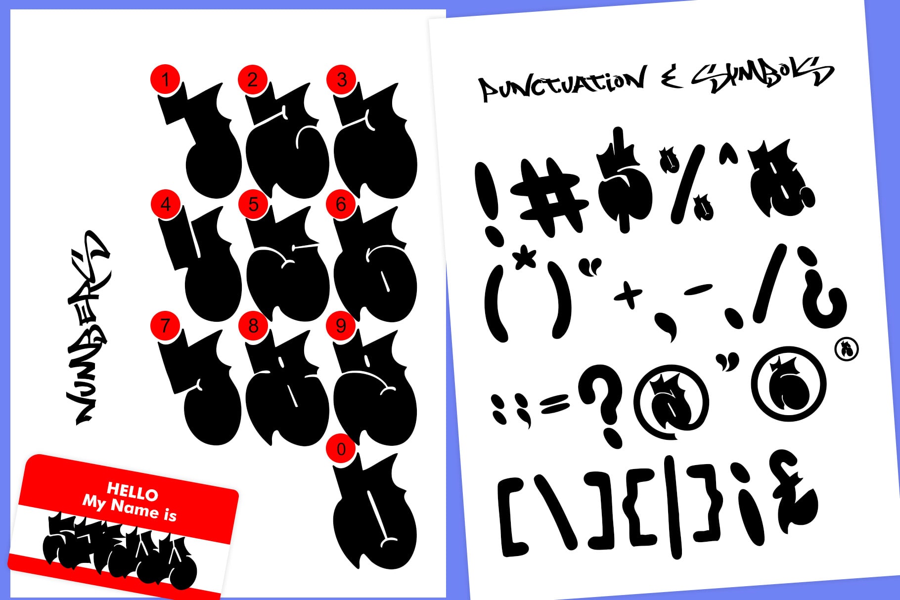 Edgy hand-drawn bomb characters with red numbered heads plus messy punctuation symbols
