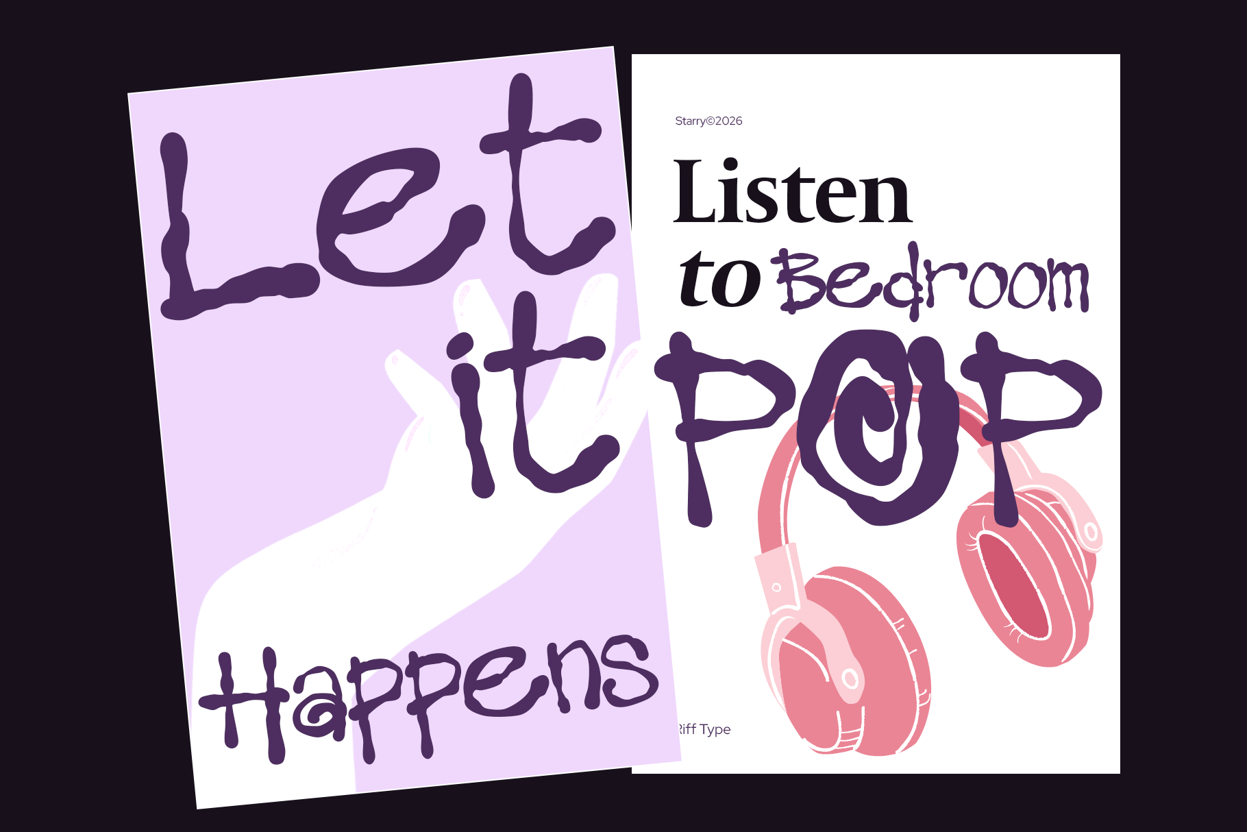 Listen to Bedroom Pop poster mockup with pink headphones on cream background