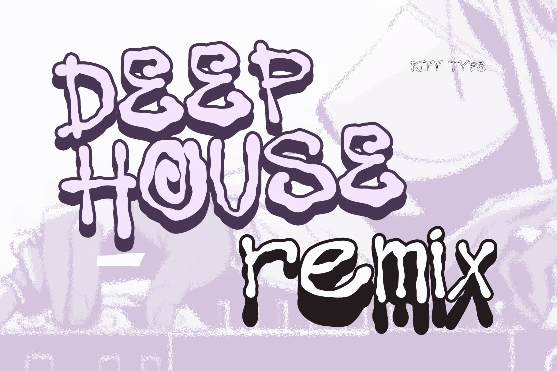 Chunky bubble font with crosses, says Deep House Remix over lavender texture background
