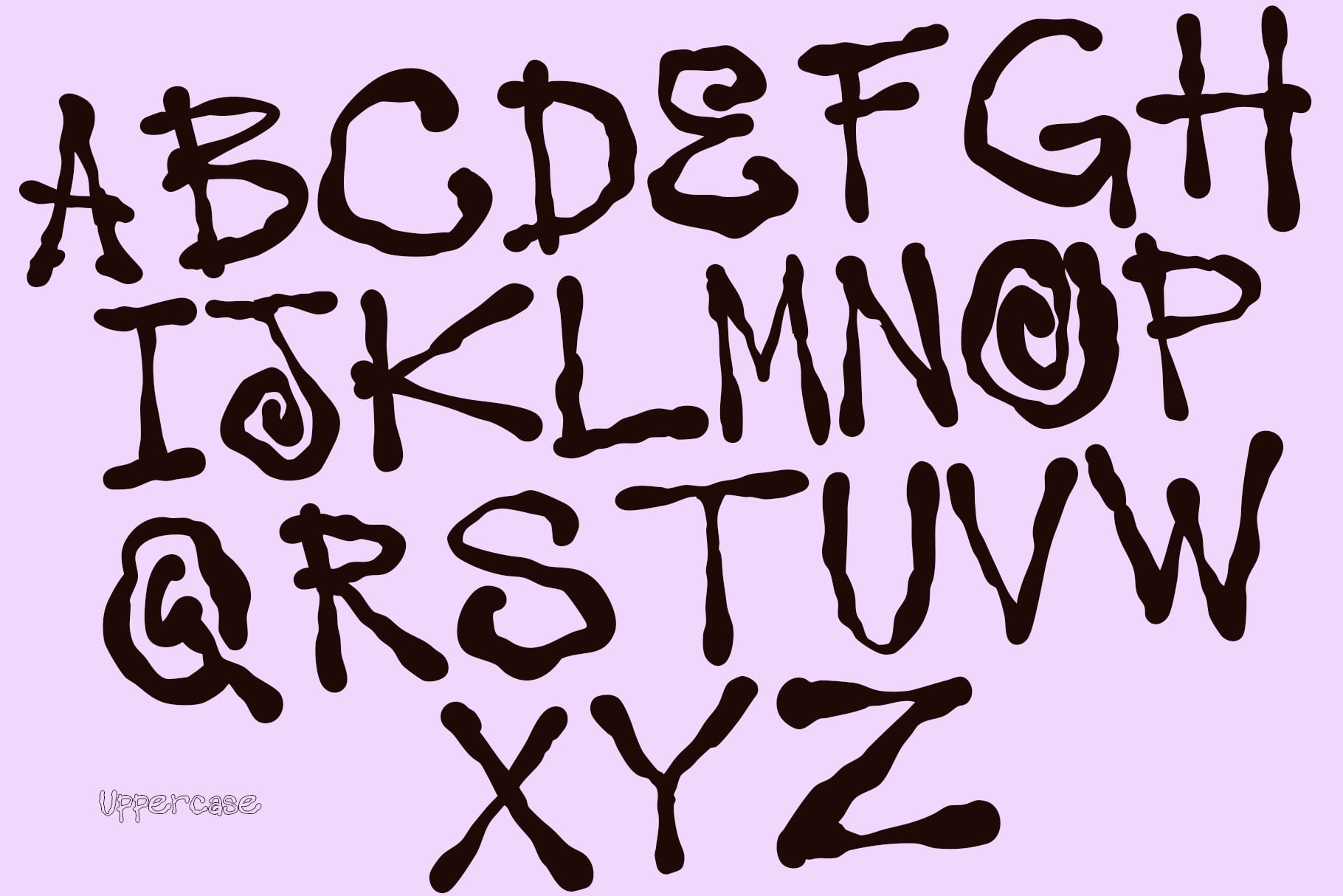 Uppercase font with wobbly hand-drawn letters on soft lavender background