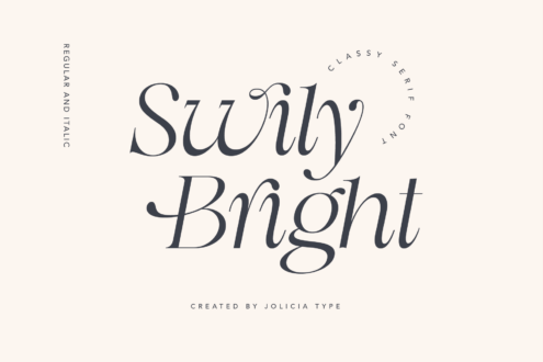 Swingy Bright serif font with elegant flourishes on cream background