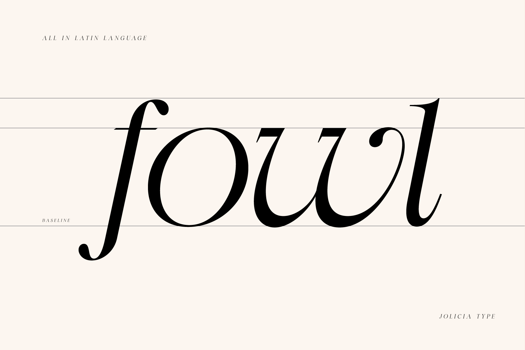 Jolicia serif typeface showing baseline letter forms with Latin language typography details