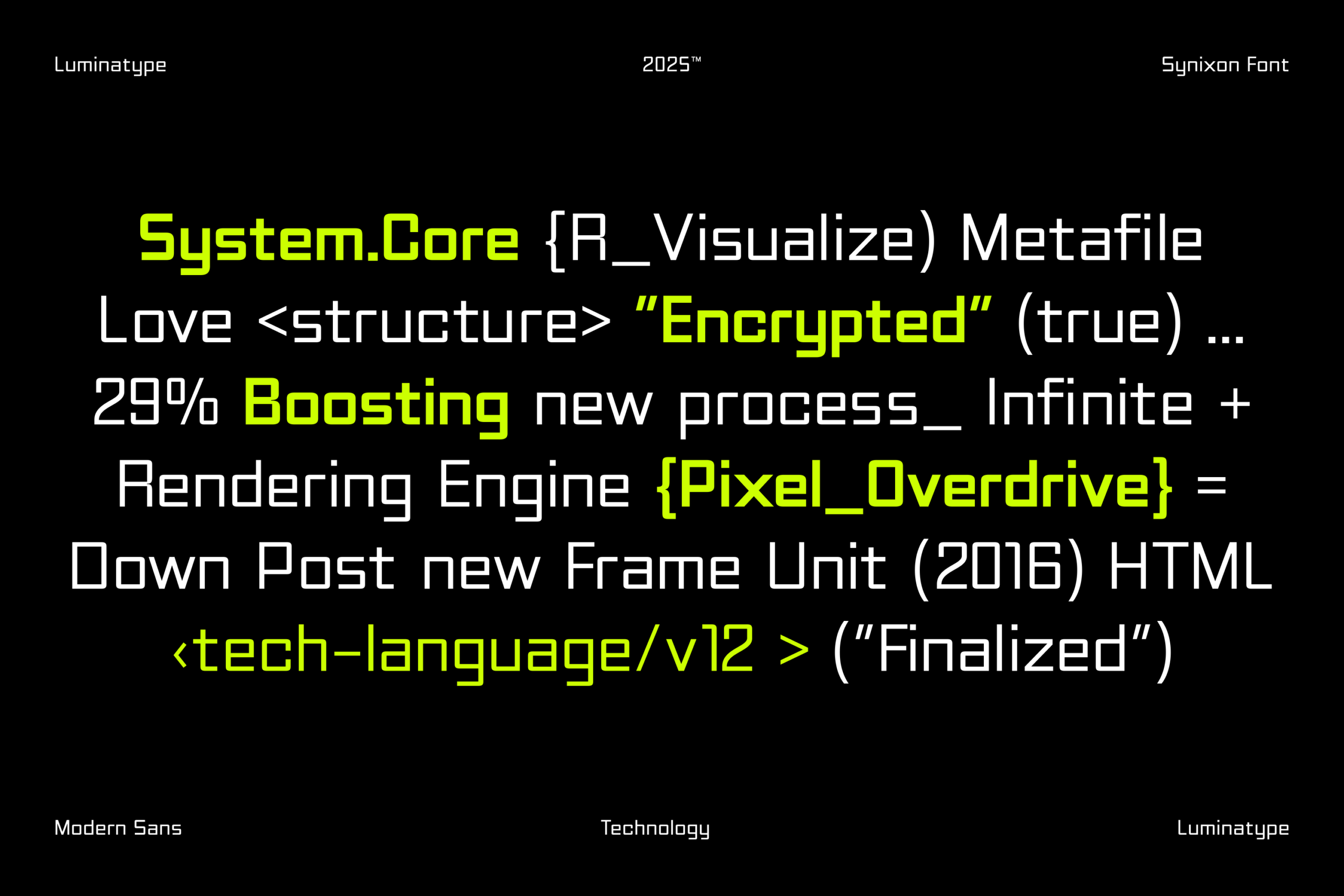 Neon yellow code snippet on black background with tech syntax highlighting