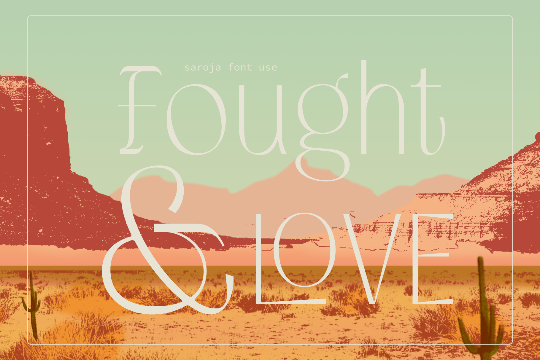 Saroja font layered over desert landscape with red rock formations