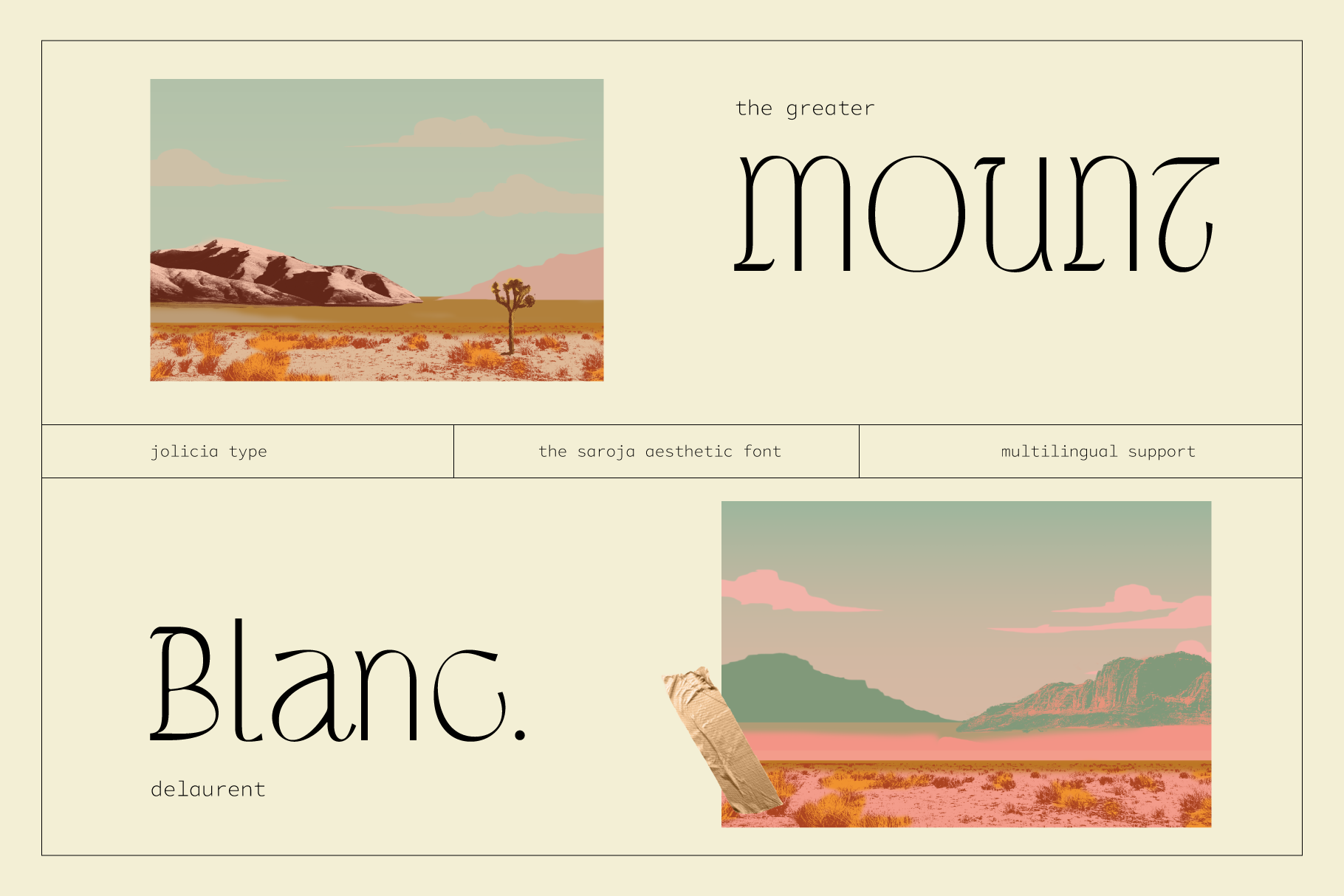 Minimalist desert landscape mockup with vintage typography layout, earthy pastels, minimal aesthetic design inspiration