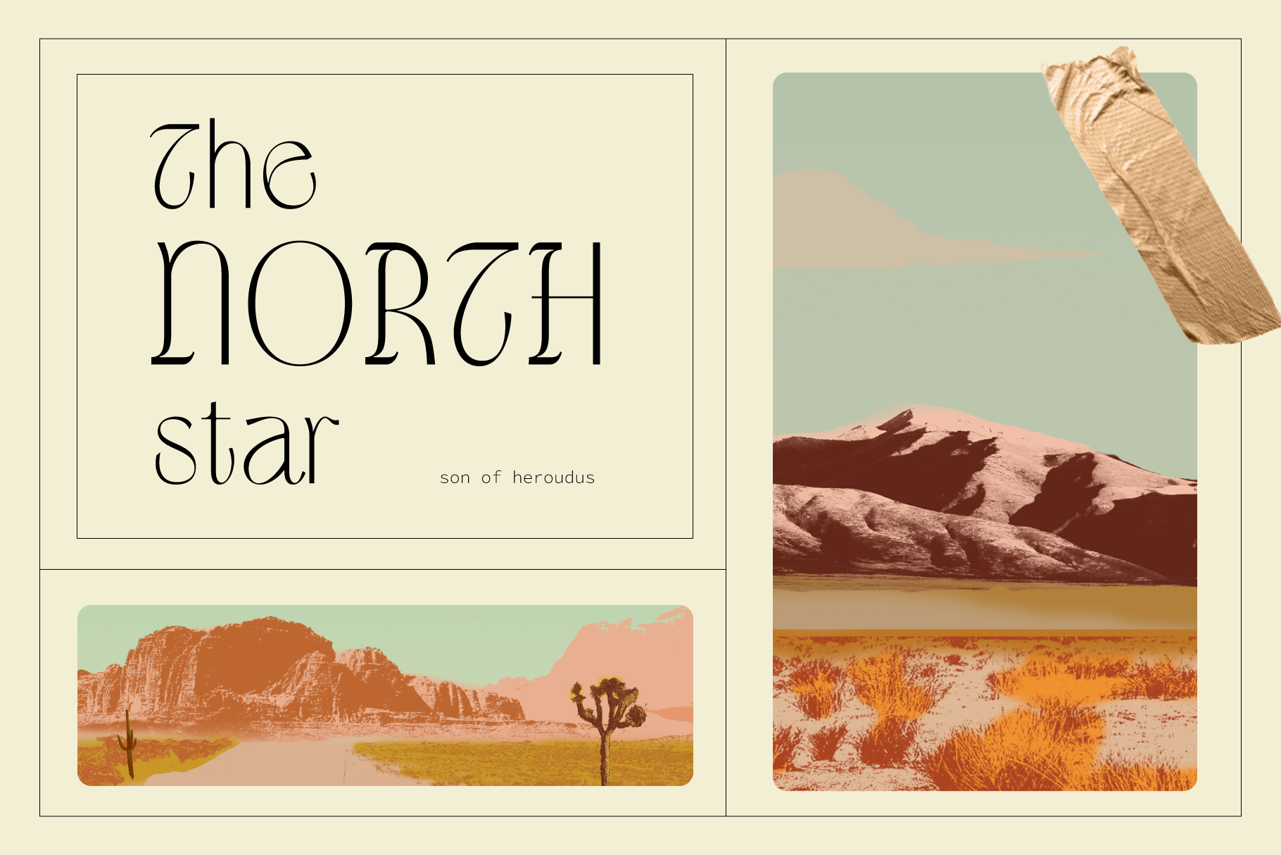 Book cover mockup for "The North Star" with desert landscape illustrations in warm earth tones