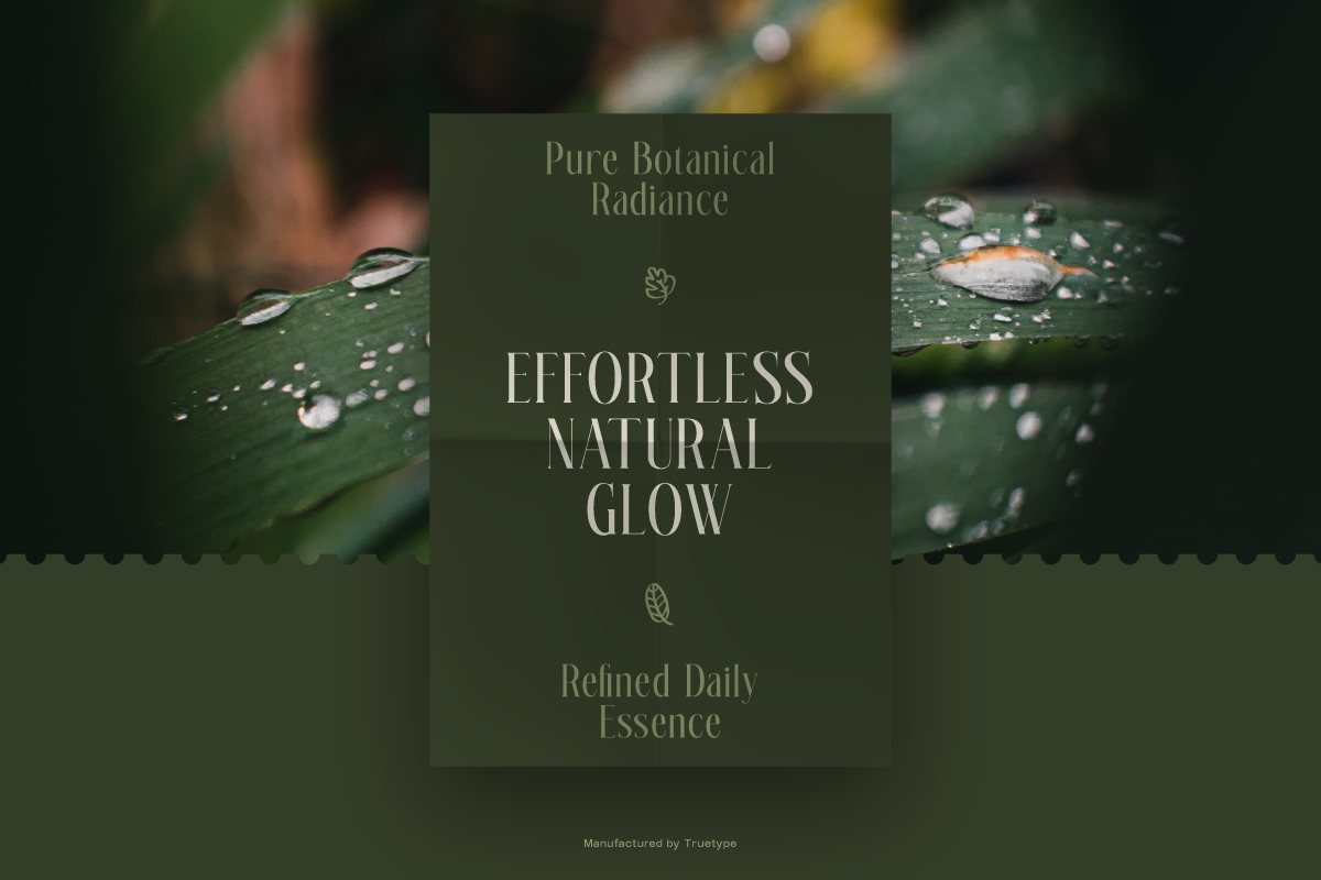 Skincare packaging mockup with sage green card featuring botanical copy, surrounded by dewy leaf photography