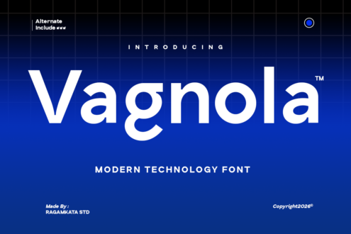 Vagnola typeface display on blue gradient grid background with tech vibes