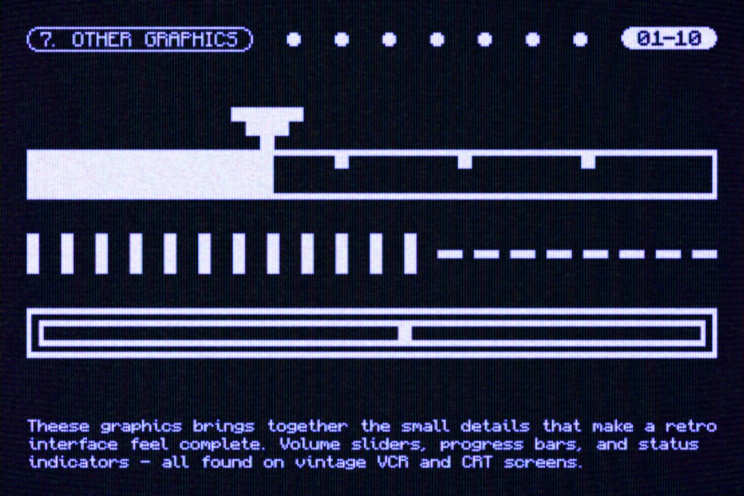 Retro VCR interface elements with sliders, progress bars, volume controls