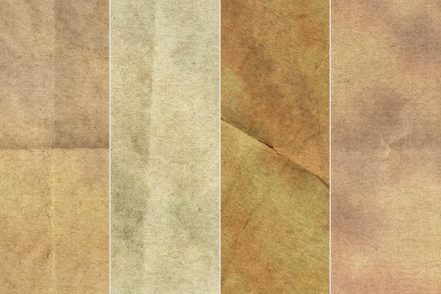 Four weathered paper textures in warm earth tones with subtle creases throughout