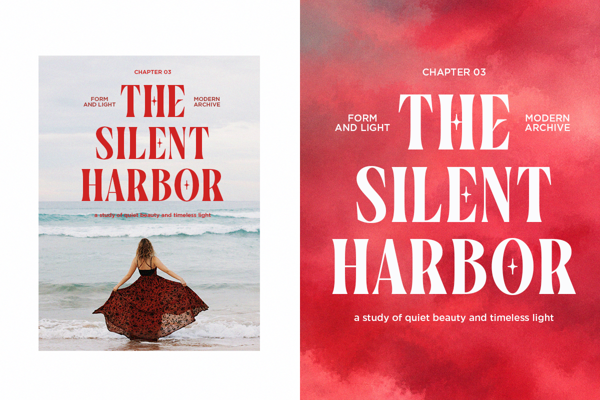 Book cover mockup showing beach photo on left, vibrant red gradient version on right