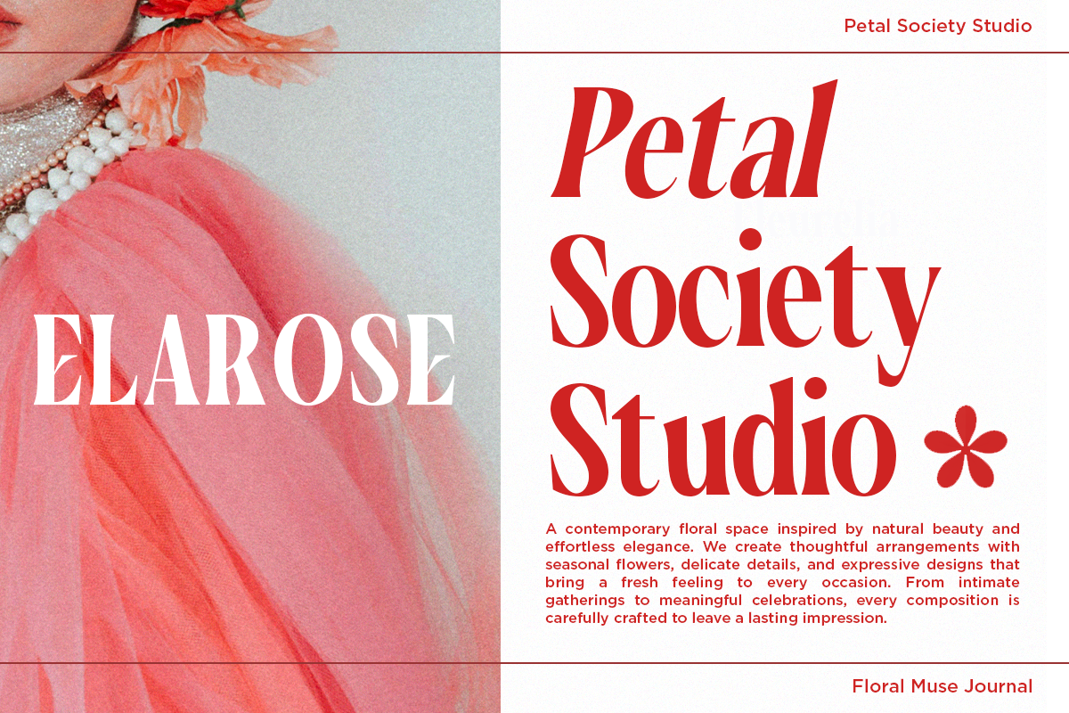 Luxury floral branding mockup with red serif typography on cream background, tulle fabric detail