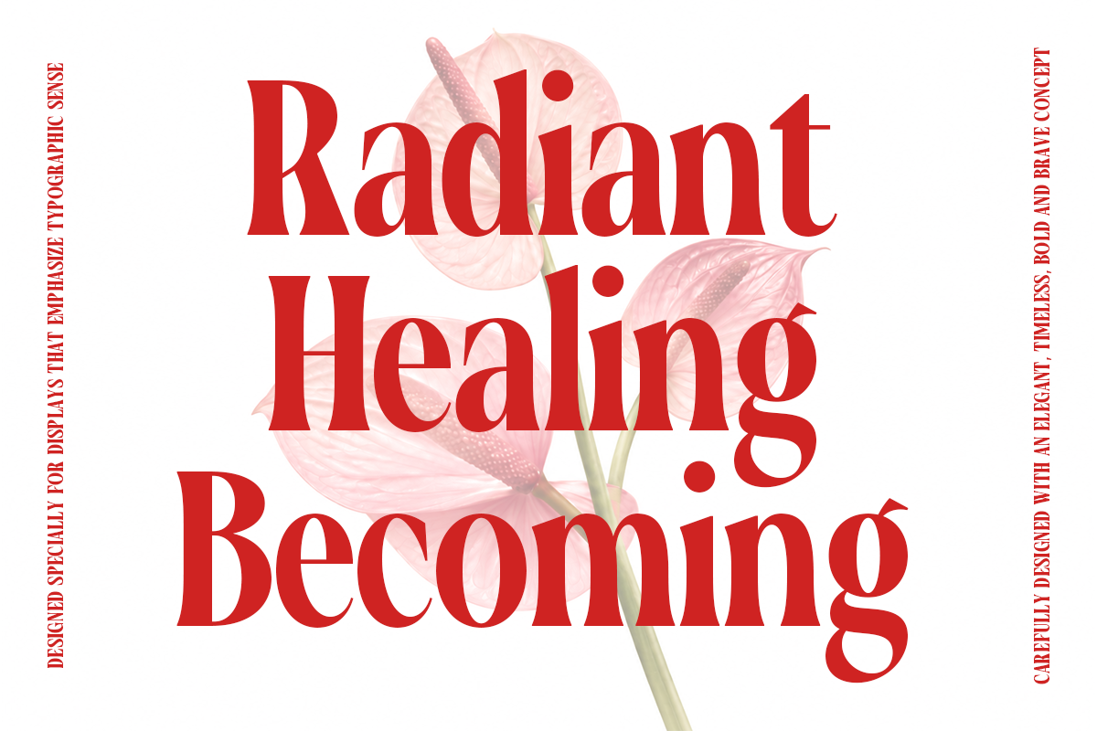 Radiant Healing Becoming book cover with bold red serif type over soft pink floral petals