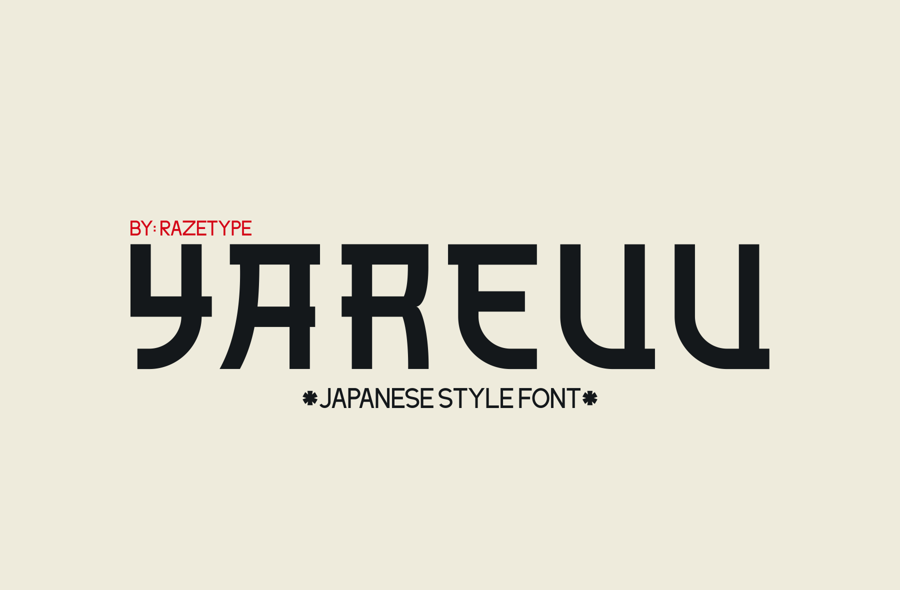 Razetype Japanese style font display with bold black letterforms on cream background