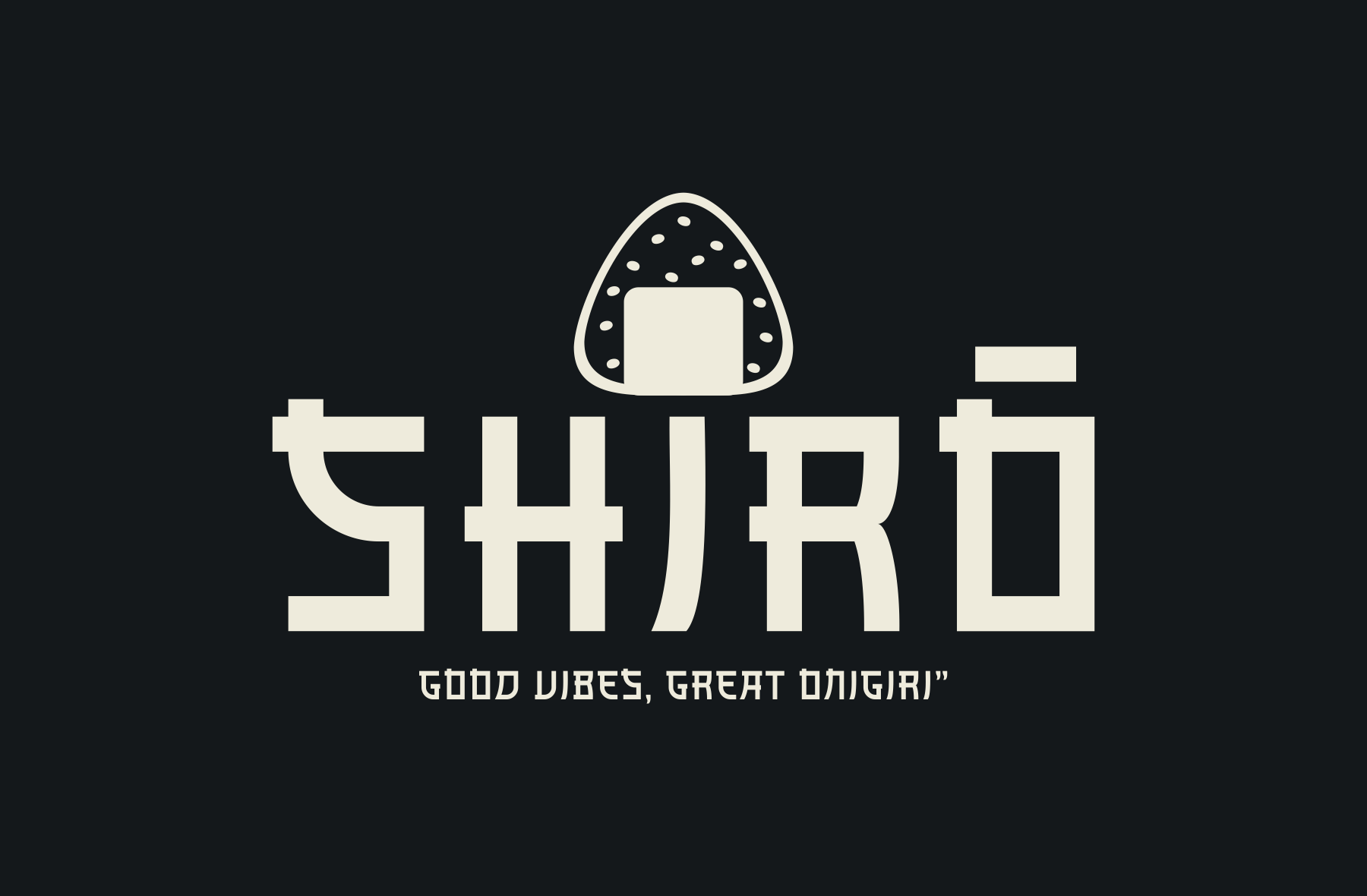 Retro sushi restaurant logo with mushroom character, cream lettering on dark background